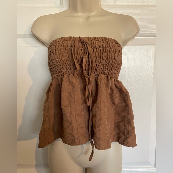 Brown Smocked Tube Top Sleeveless Blouse - Picture 2 of 2